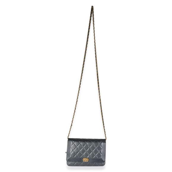 Chanel Gunmetal Quilted Lambskin Boy Wallet On Chain - Picture 6 of 8